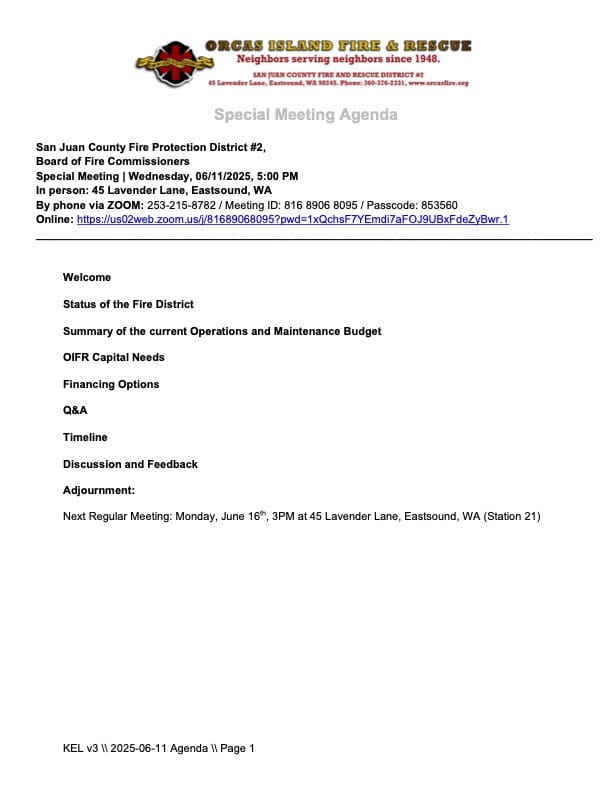 2025-06-11 Special Meeting Agenda 2025-06-11 Special Meeting Agenda